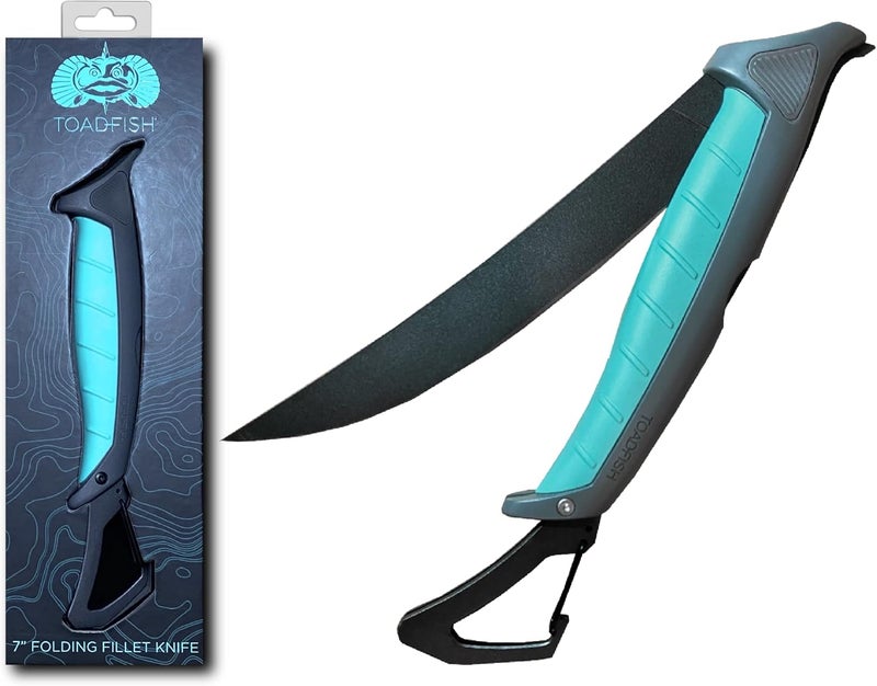 Toadfish Stowaway Fillet Knife, 8.5'' Razor Sharp Stainless-Steel Blade, Built-In Carabiner and Sheath, Non-Slip Handle - Image 1